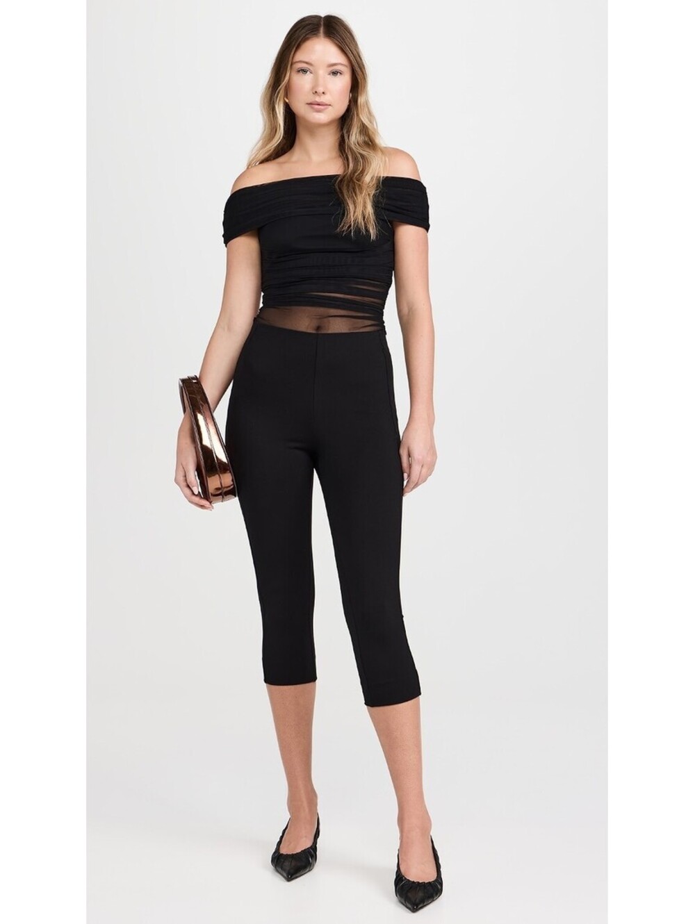 ALICE + OLIVIA‎ Isadola Off Shoulder Ruched Top Black Size Medium